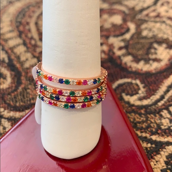 Rose Gold Plated multi color Rainbow Wedding Band - Picture 7 of 8